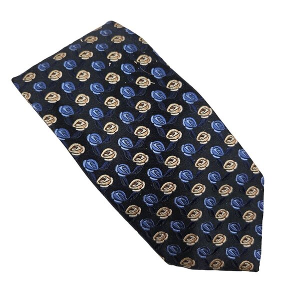 Ermenegildo Zegna Mens Neck Tie Silk Blue Gold Rose Pattern Italy Business - Picture 1 of 5